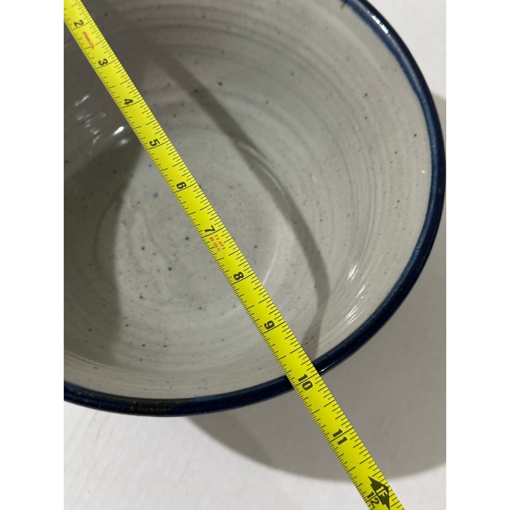 Speckled Stoneware Pottery Bowl‎ Blue Floral Hand Painted Signed Rustic 10" - Picture 6 of 8